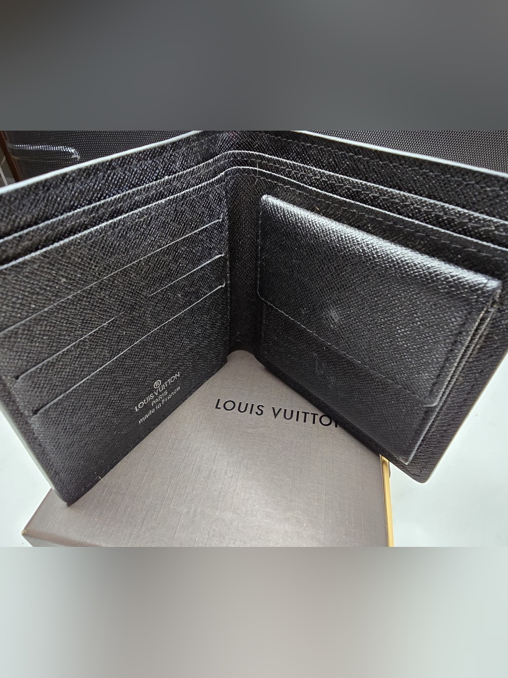 Louis Vuitton Black Textured Bifold Card Holder Wallet